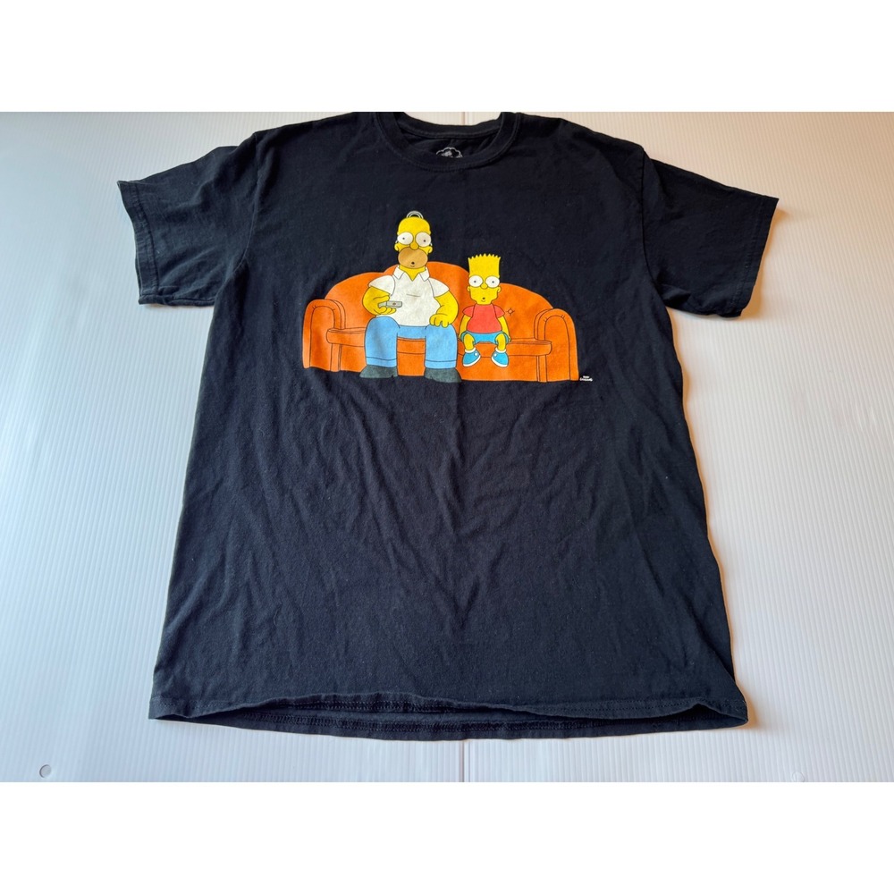 The Simpsons Homer and Bart Couch Graphic T-Shirt Black Mens Size Medium